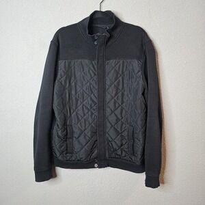 Marc Anthony Black Jacket Mens Large Quilted‎ Front Full Zip Casual Loungewear